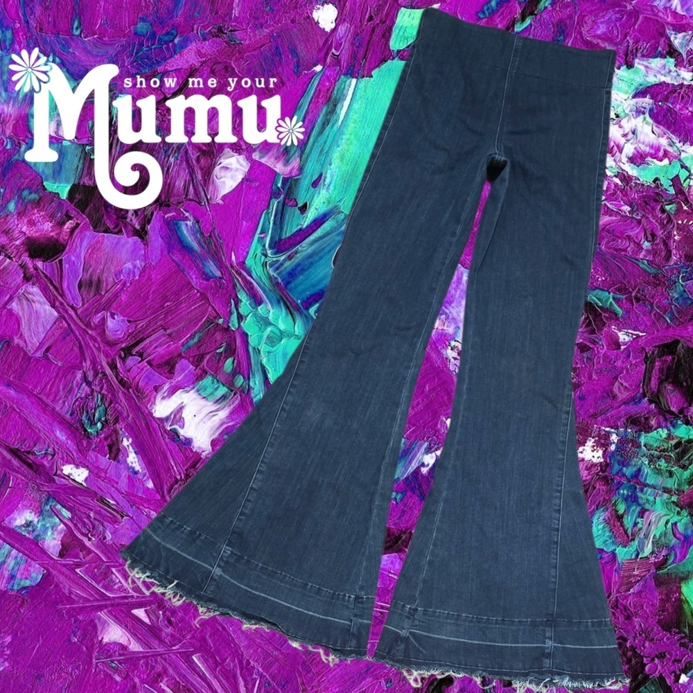 Show Me Your Mumu Womens Berkeley Bells High Waisted Flare Jeans Dark & Stormy M - Picture 1 of 12